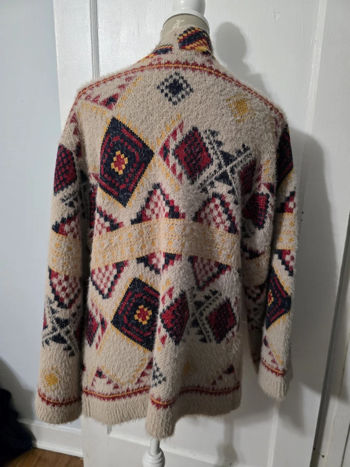 Cárdigan Suéter Chelsea & Violeta Geo Pestañas Manga Campana Boho Azteca XS Foto 2 de 4