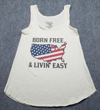 Freeze Tank Top Womens Medium Born Free Livin Easy USA Flag Graphic Shirt New