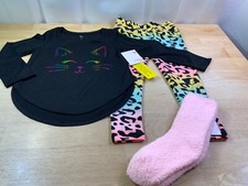 New Girl's SO PJ Set Cat Face Animal Print Pants Size 4 CUTE