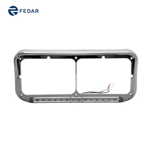 1 Pcs 4 x 6 Chrome Headlamp Visor Bezels w/ Amber LED Bar-Clear Len - Picture 2 of 5