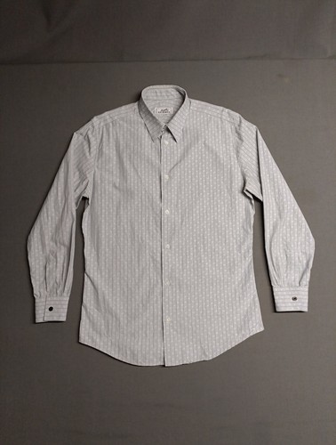 Hermes Dress Shirt Mens 39 15.5 Grey All Over Embroidery Horse Snap Collar EUC