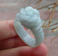 Certified Green Burma 100 Natural A JADE Jadeite Flower RING USA.12.5    552578