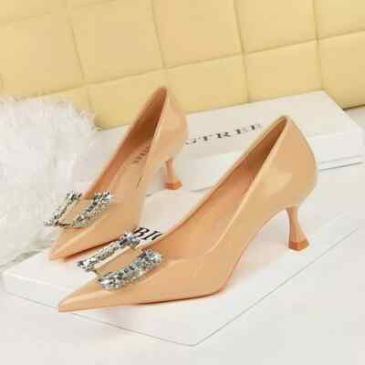 Pumps Damenschuhe 5 CM Komfortabel Beige Strass Elegant Leder Kunststoff 06476