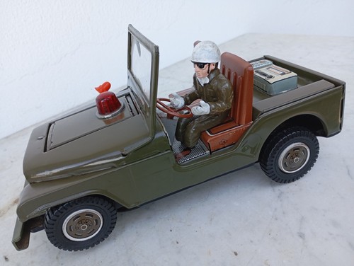 Toy Tin Car Vintage T-N Nomura Japan Battery Operated US Army Military Jeep - Picture 8 of 24