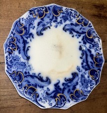Antique 1890s Grindley Flow Blue 7" Diameter Plate Argyle Pattern