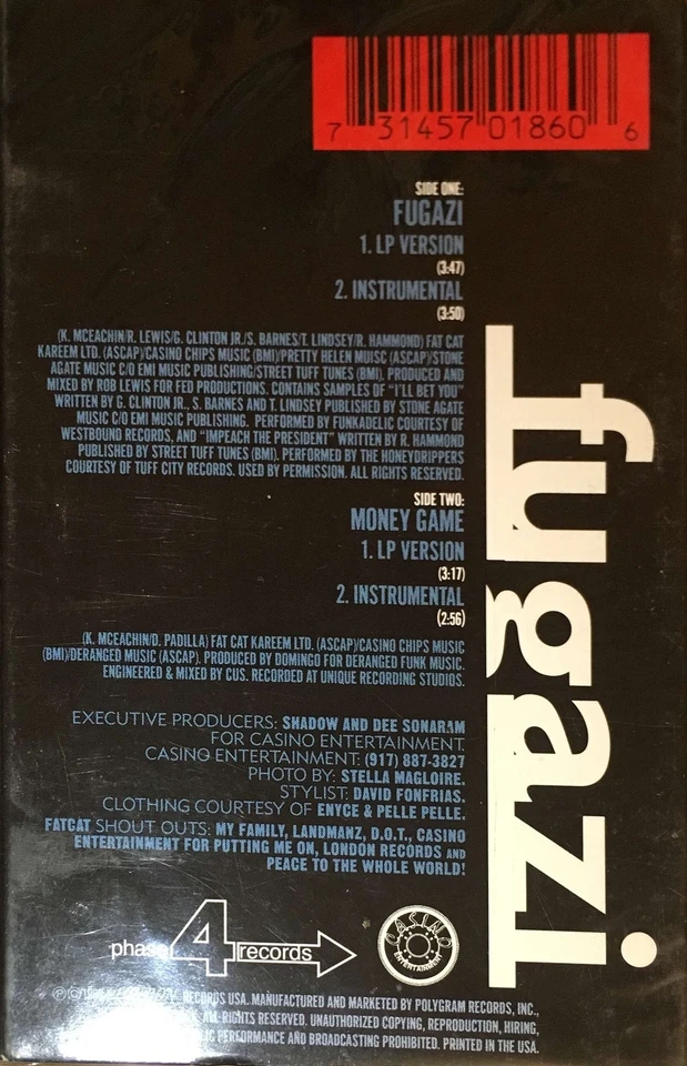 Fatcat Kareem (1998) "Fugazi" RAP HIP-HOP CASSETTE TAPE SINGLE BRAND NEW SEALED - Image 2 of 2
