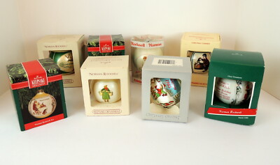 8 Hallmark & Others Christmas Ornaments Norman Rockwell In Boxes  '75 - '91