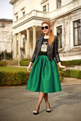 Leather Skirt Dark Green Pleated Skirt Outfit Womens Green Taffeta