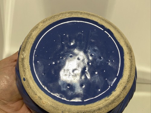 VTG. Hull USA Art Pottery Blue Flower Design Low Pot Planter Bowl - Picture 12 of 14