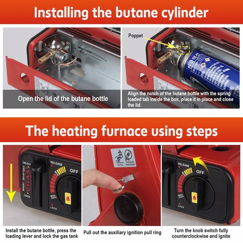 Portable Butane Heater Gas Heater Camping Outdoor Hiking Camper Tent Survival - Picture 5 of 26