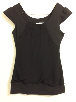 Black Top Size 8 Georgette Overlay Cap Sleeves Wide Bask Waist Band As New