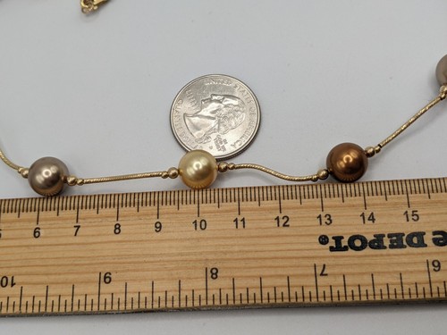 14K 585 Einfarbig Gelbgold Grau Kupfer/Rost Creme Kunstperle Halskette 18 Zoll - Bild 5 von 6