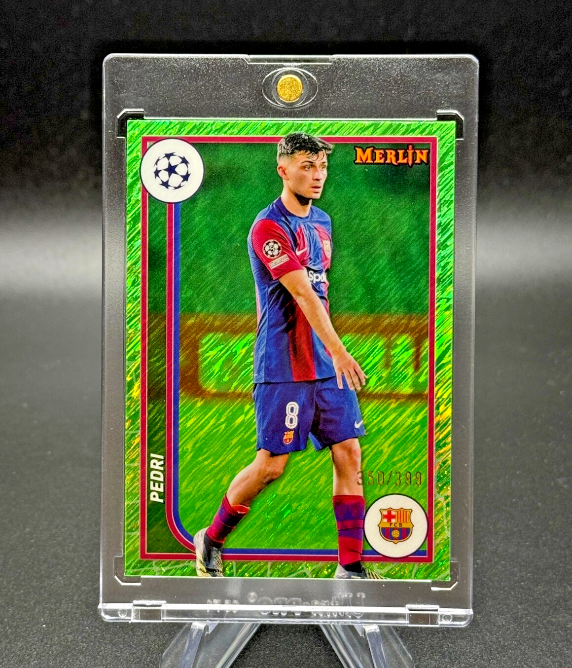 Pedri 2023-24 Topps Merlin UCC Green Shimmer Refractor 350/399 FCB