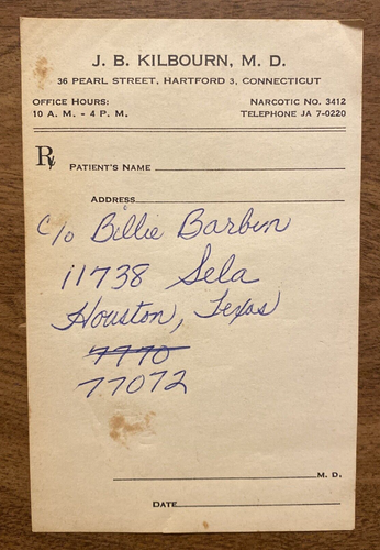 Doctor Dr. J. años 1940-1950 B. Kilbourn M.D. Nota médica Hartford Connecticut CT - Imagen 12 de 12