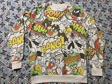 Looney Tunes Cartoon All Over Print Crewneck Pullover AOP Large Taz Tweety Bugs
