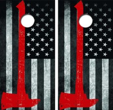 KT Cornhole Wraps Firefighter Axe American Flag laminated Cornhole Vinyl Wraps /