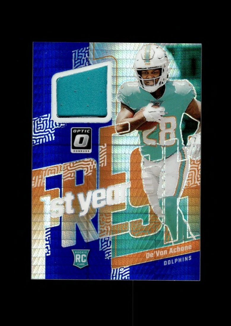 De'Von Achane Panini Donruss Optic First Year Fresh Relics #FYFDA Gold Vinyl 1/1
