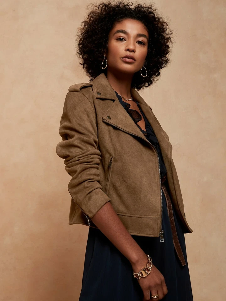 Banana Republic $159.99 Vegan Suede Moto Jacket, Size XXS Black - Image 2 of 4