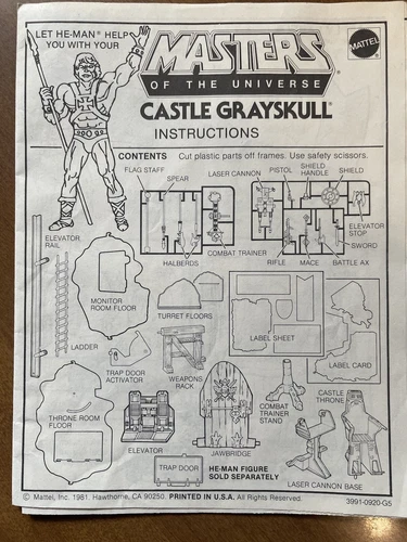 Vintage MOTU Masters of the Universe Castle Grayskull Instructions He-Man