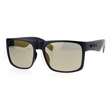 Mens Kush Sunglasses Square Rectangular Black Frame Mirrored Lens UV 400