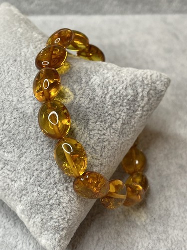 GENUINE Amber Stone Bracelet. Cognac Color Amber Bracelet. OVAL Shape Amber. - Picture 3 of 6