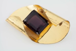 Authentic Coro Vermeil Modernist Sterling Silver Gold Plated Brooch w/ Quartz Accent