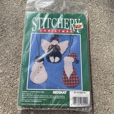 BERNAT  Christmas Starlit Trio  3 Fabric Ornaments Kit Angel Snowman Santa