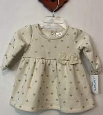 Carters 3 Months Baby Girl Ivory Heart-Print Bow Snap Sweater Dress NWT! A3391