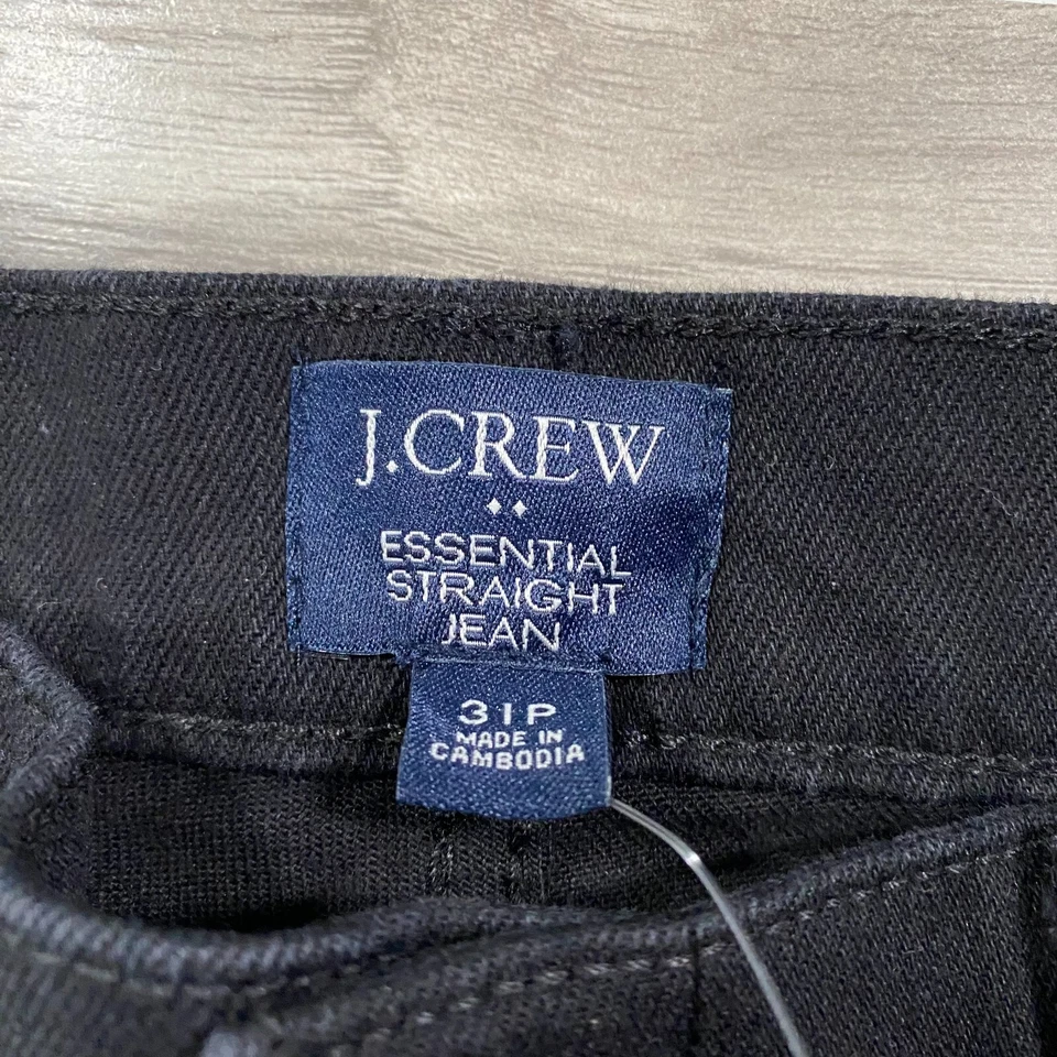 J. Pantalones de mezclilla Crew Essential rectos para mujer 31P negros elásticos tiro alto Foto 4 de 4
