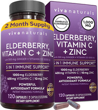 Viva Naturals Sambucus Elderberry 1000mg Capsules with Vitamin C Zinc Vitamin D3