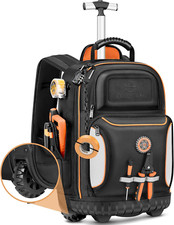 Rolling Tool Backpack with Wheels, 75 Pockets & Lock for Electricians