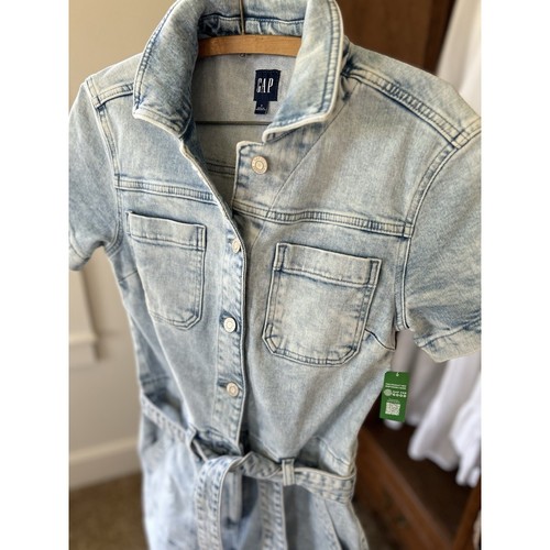 GAP Denim Romper Belted Short Sleeve Casual Jumpsuit Light Wash Size S - Picture 3 of 8