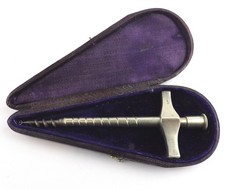 ANTIQUE NICKEL GRAFTON 1804 PATENT CHAMPAGNE TAP IN CASE VINTAGE CORKSCREW