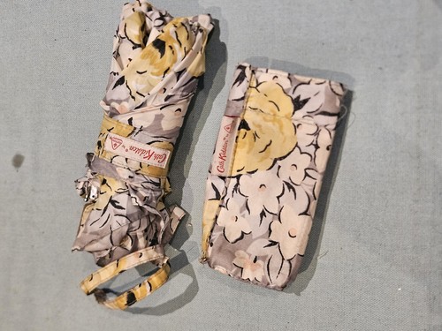 Cath Kidston Fulton Grey Yellow White Flowers Mini Compact Handbag Umbrella GC - Picture 7 of 8