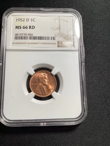 Beautiful High Grade 1952-D Lincoln Cent.  NGC GRADED MS66 RED