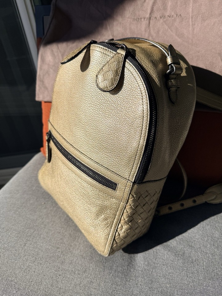 Bottega Veneta Intrecciato Golden Leather Backpack Rucksack authentic excellent