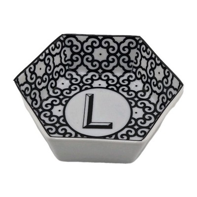 Rosanna Seattle Monogram L Trinket Dish Hexagon Black White Porcelain Bowl Decor