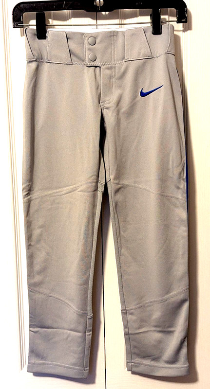 Nike Boys Long Baseball Pants Gray w/Royal Blue Swoosh  BQ6426  Size XS  NWT
