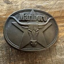 Vintage Marlboro Philip Morris Long Horn Metal Belt Buckle 1987