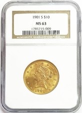 1901 S GOLD USA $10 DOLLAR LIBERTY HEAD EAGLE COIN NGC MINT STATE 63