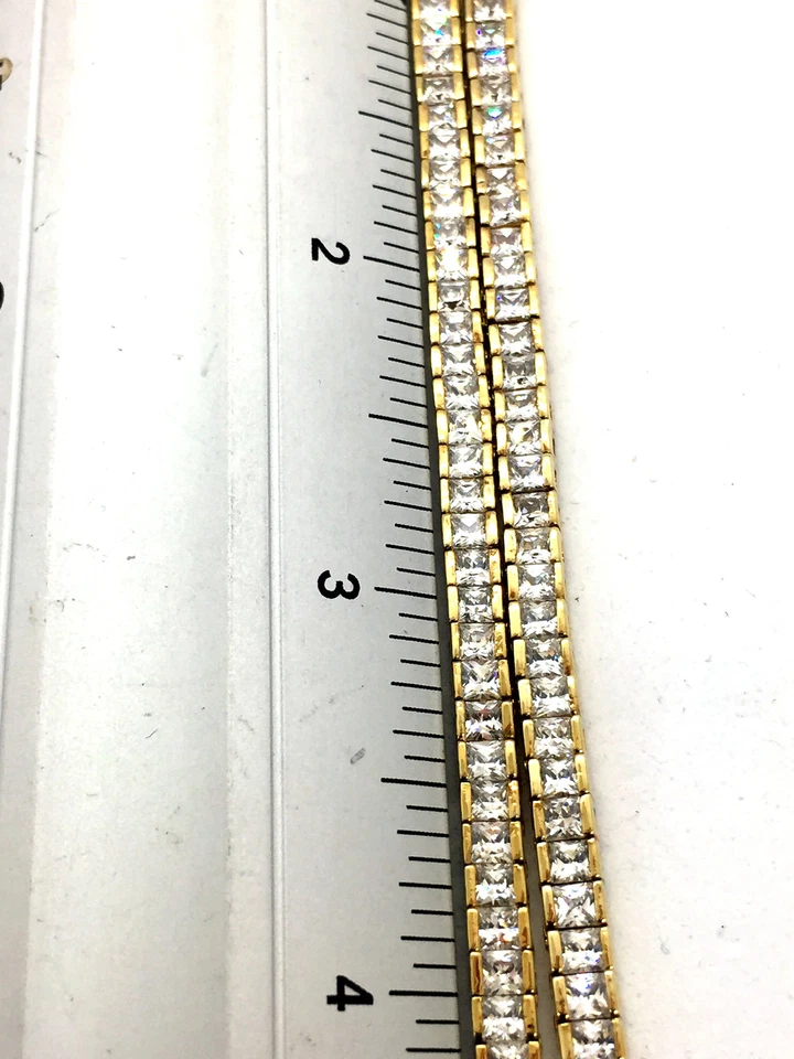 Gold Princess Cut Cubic Zirconia Tennis 925 Necklace LA532 - Image 3 of 4