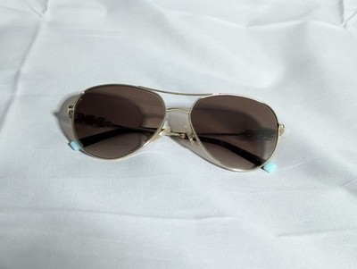 Tiffany & Co TF3083B Aviator Sunglasses Gold Frame Crystal Leaf Brown Lens Case