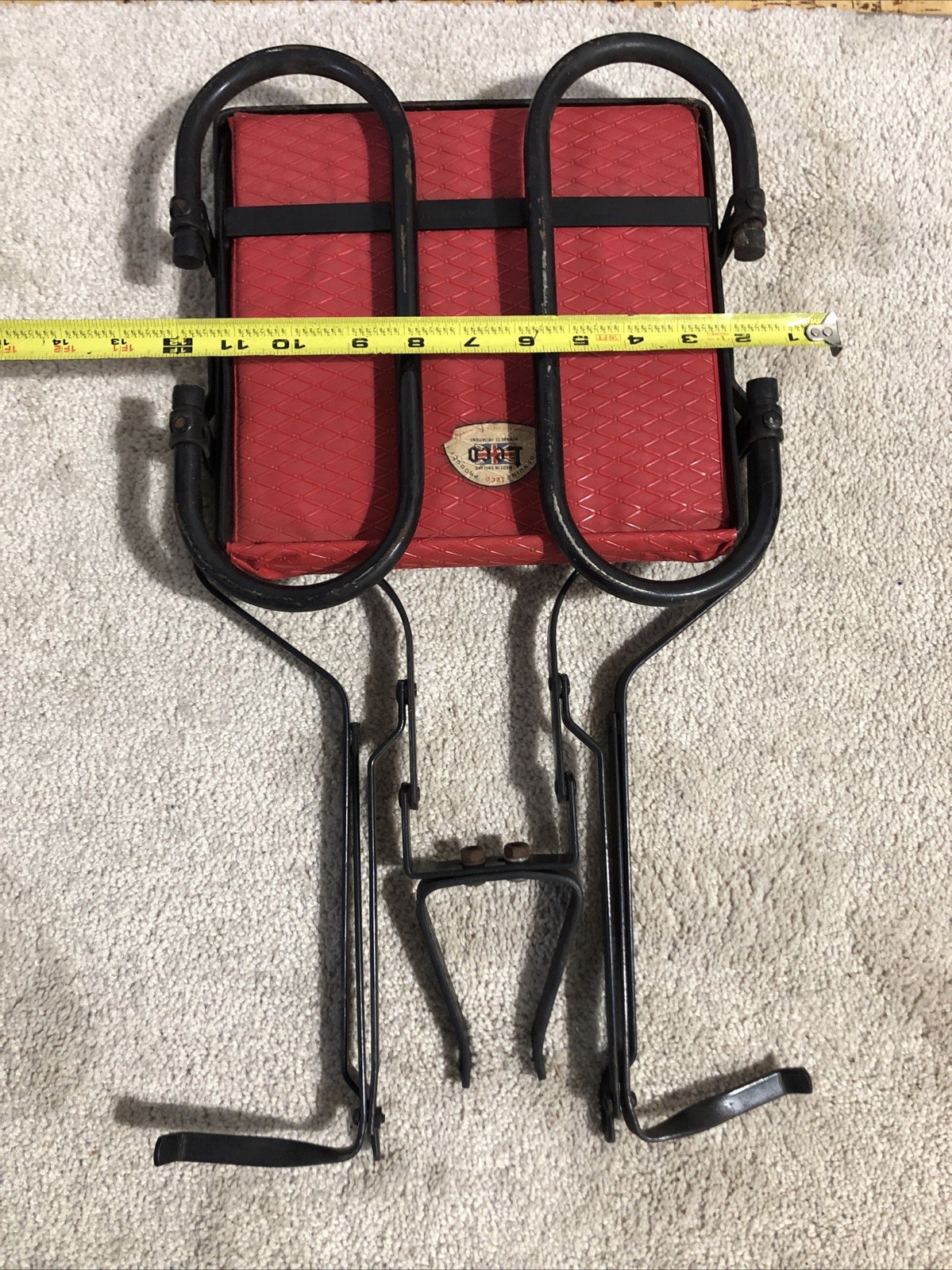 VTG Leco Children’s Bike Seat Rack Carrier Red Vinyl Black Metal Frame ENGLAND