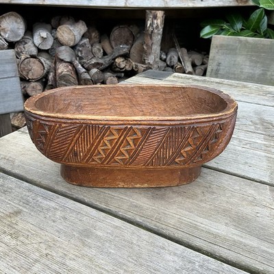 Alte Vintage leichte Holzschale oval geschnitzt evtl. skandinavisch 4x10,5x5,75''