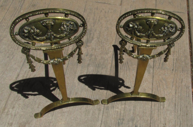 BEAUTIFUL SET OF ANTIQUE BRASS ANDIRONS - MUST SEE !!!