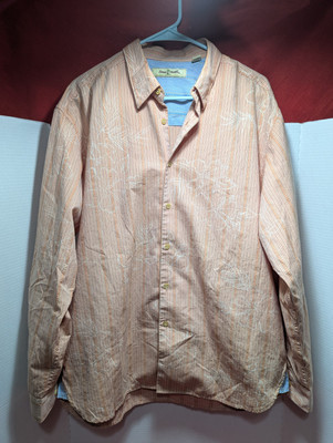 Tommy Bahama  Bossa Nova Strpels Orange Long Sleeve Hawaiian Button Up Shirt SzL