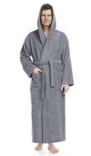 Arus Mens Hooded Classic Turkish Cotton Bath Robe with Full Length Options G...