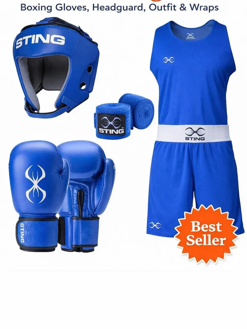 Sting Boxing Set – Boxing Gloves, Headgear, Vest & Shorts Kids