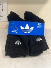 Adidas 6 Pair Crew Socks Black Fits Shoe Size Womens 5-10 Youth 5y-7y Mens 5-8