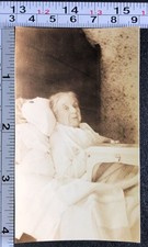 Sickly Old Woman Laying in Bed Meal Tray Vintage BW Photo Snapshot